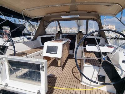 Cockpit of Lucie, a Dufour 430 sailboat at Vallauris, France