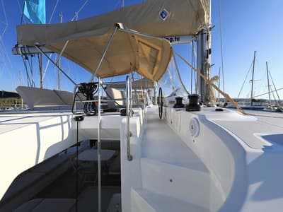 Cockpit of Ragnar, a Lagoon 50 OW catamaran at Općina Sukošan, Croatia