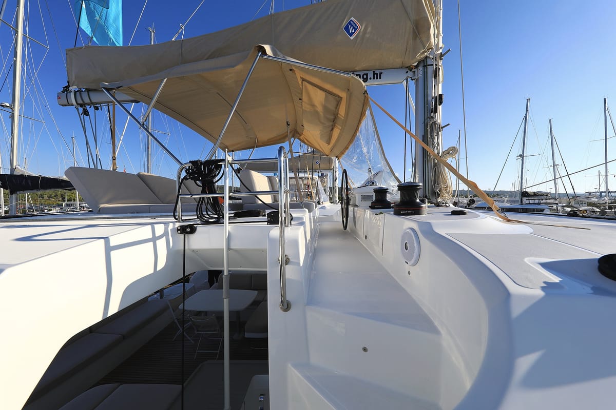Cockpit of Ragnar, a Lagoon 50 OW catamaran at Općina Sukošan, Croatia