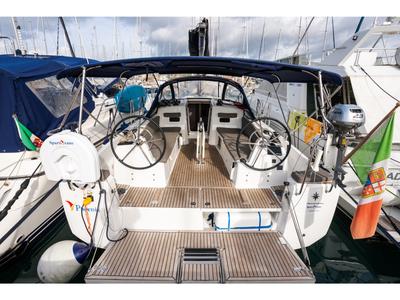Cockpit of Phoenix, a Jeanneau Sun Odyssey 380 sailboat at Rosignano Solvay, Italy