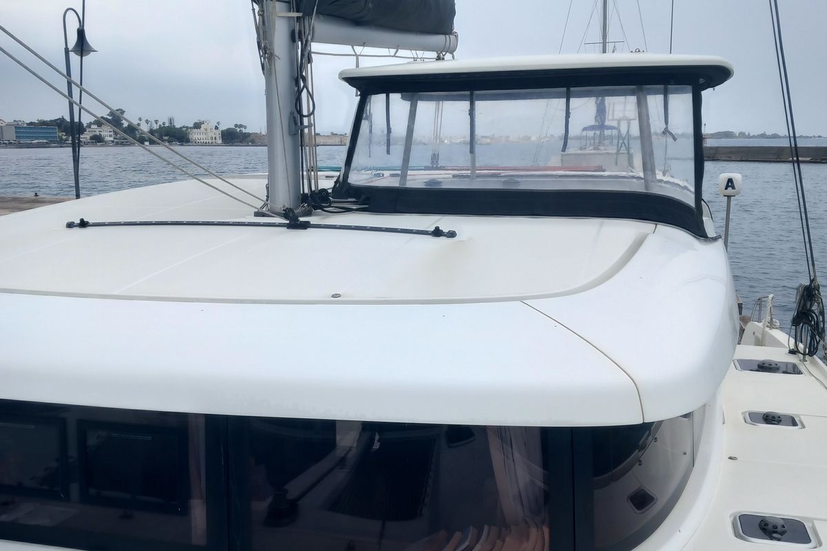Deck of Neverland, a Lagoon 42 catamaran at Kos, Greece