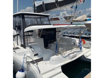 Exterior view of Neverland, a Lagoon 42 catamaran at Kos, Greece