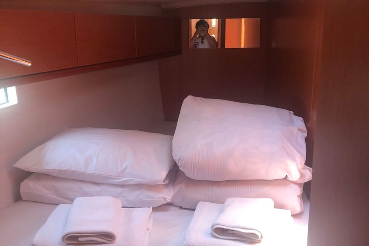 Cabin on Topcu, a Bavaria Cruiser 46 sailboat at Fethiye, Turkey