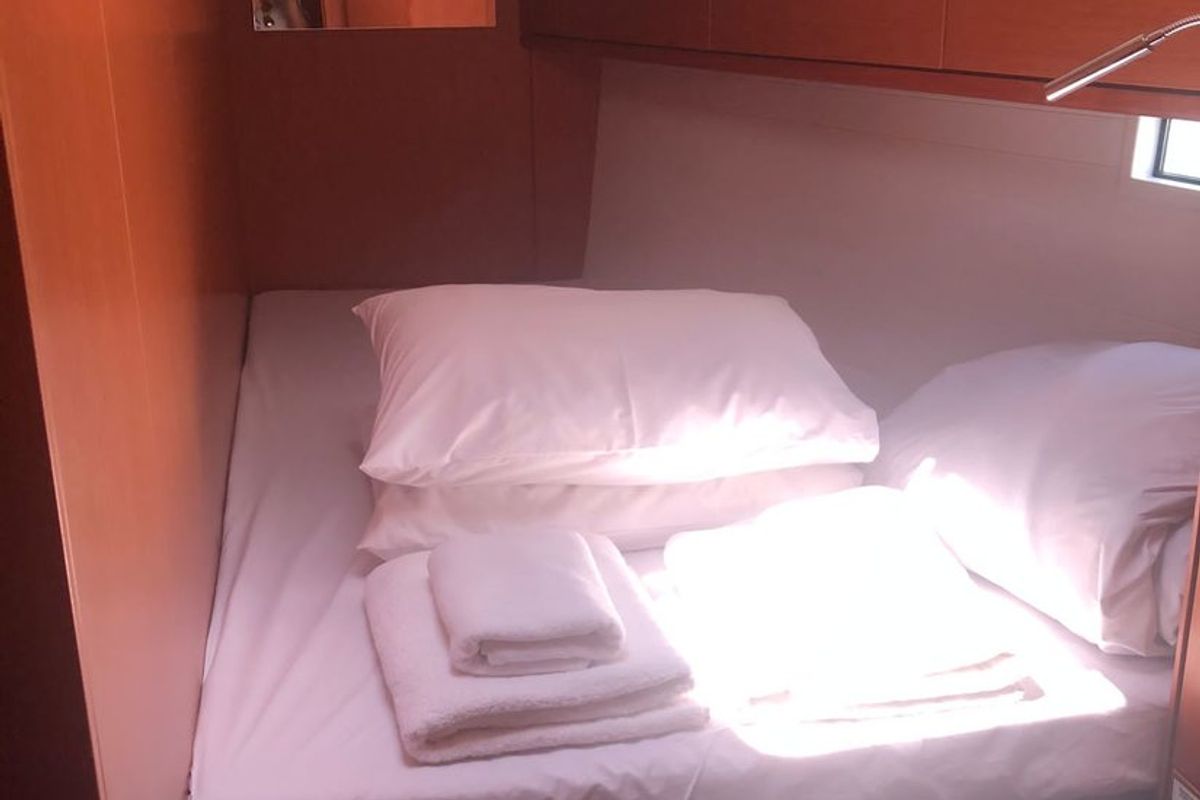 Cabin on Topcu, a Bavaria Cruiser 46 sailboat at Fethiye, Turkey