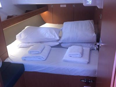Cabin on Topcu, a Bavaria Cruiser 46 sailboat at Fethiye, Turkey