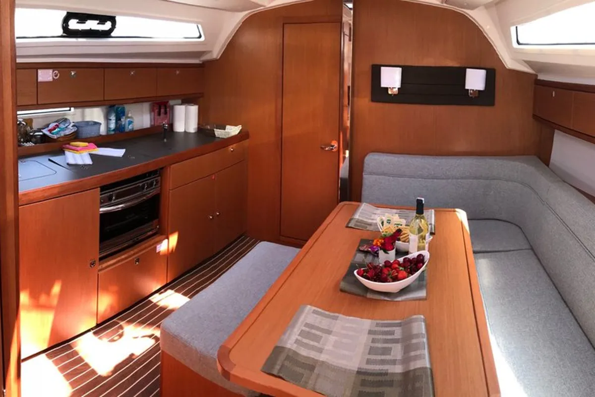 Salon of Topcu, a Bavaria Cruiser 46 sailboat at Fethiye, Turkey