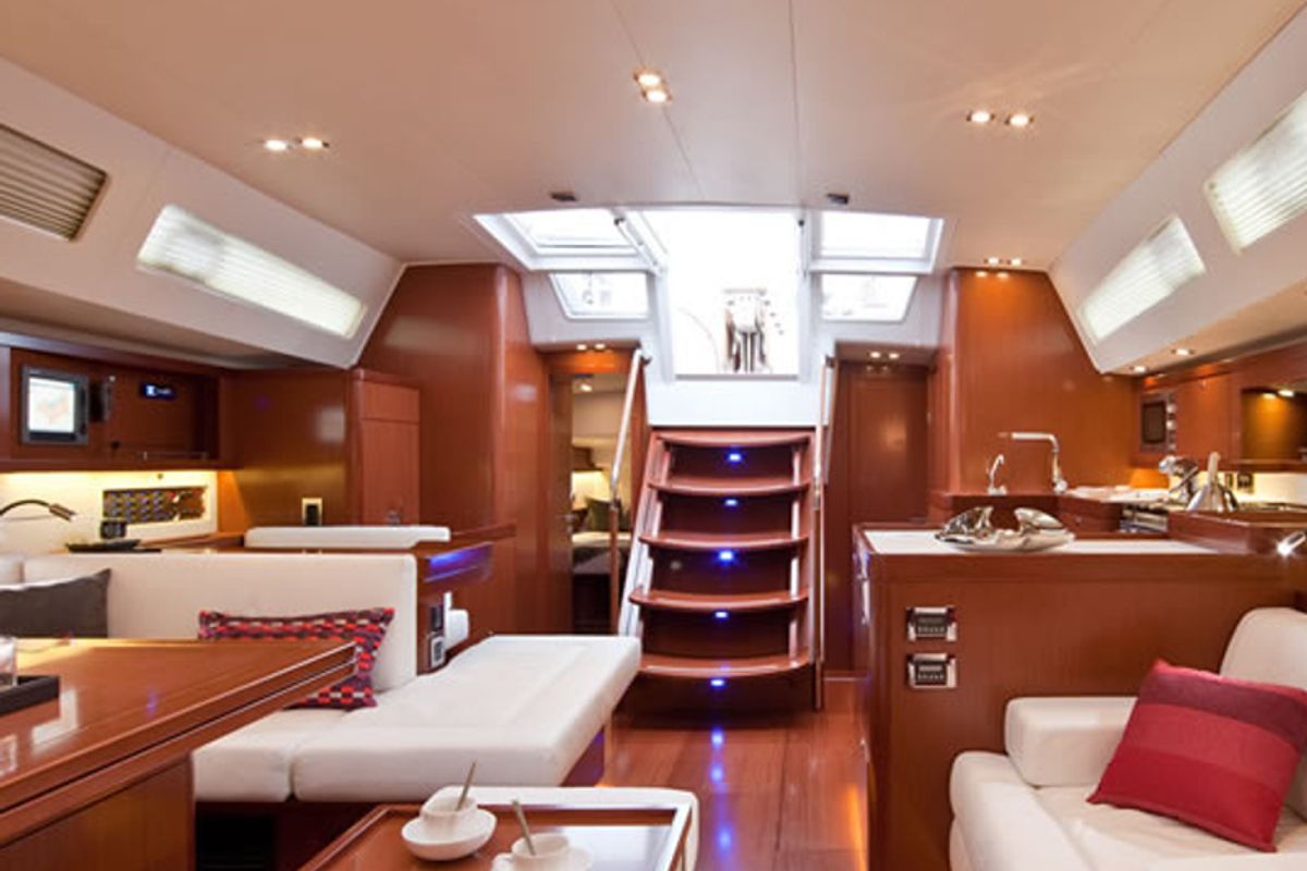Salon of Oceanis 48 Classic, a Beneteau Oceanis 48 sailboat at Cannigione, Italy