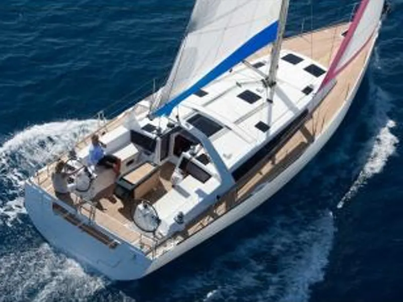 Exterior view of Oceanis 48 Classic, a Beneteau Oceanis 48 sailboat at Cannigione, Italy