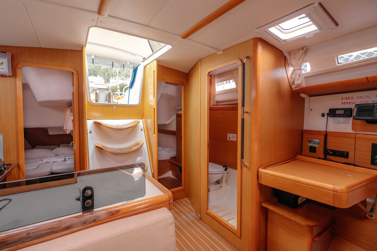 Salon of Classic, a Jeanneau Sun Odyssey 42 i sailboat at Fethiye, Turkey