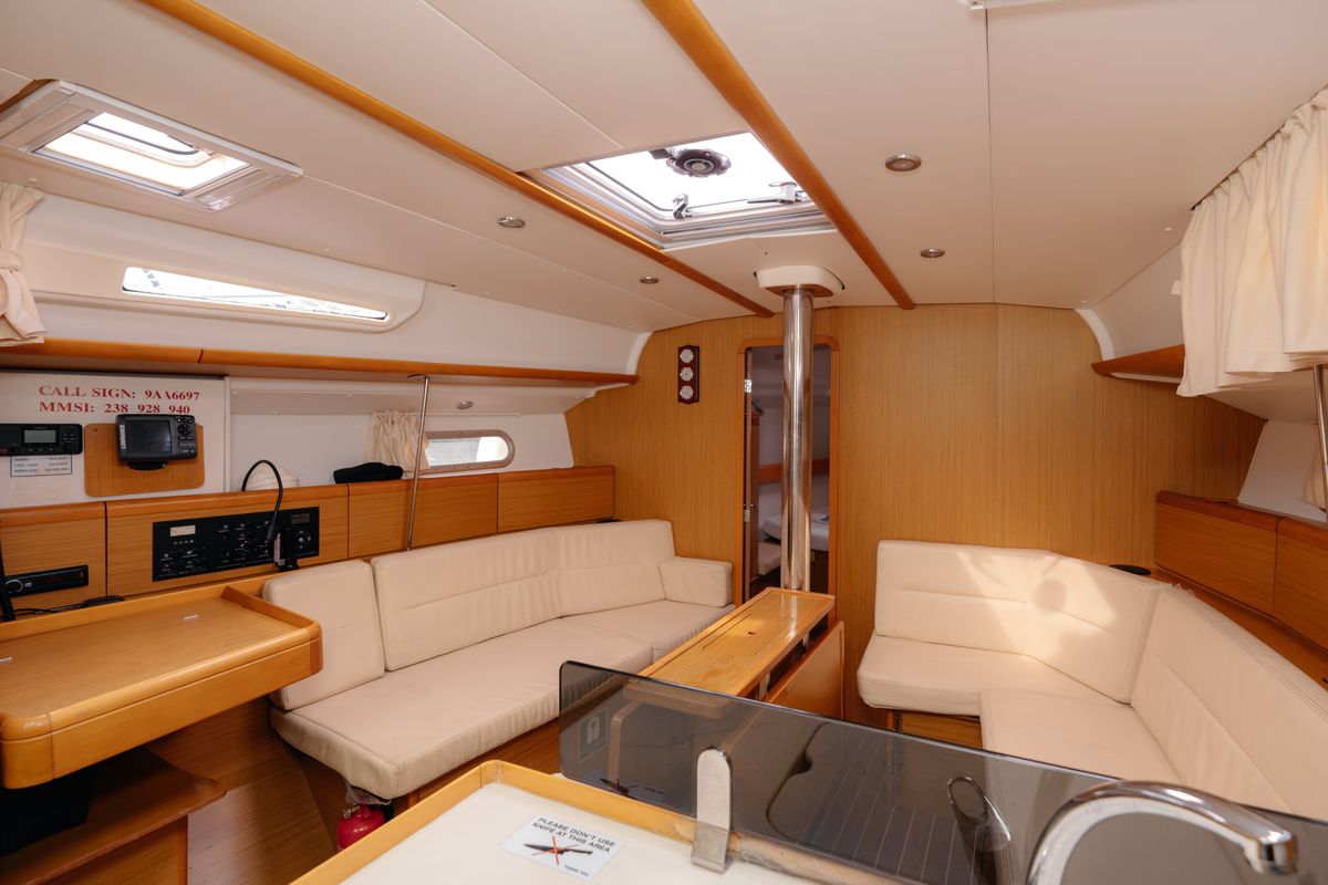 Salon of Classic, a Jeanneau Sun Odyssey 42 i sailboat at Fethiye, Turkey