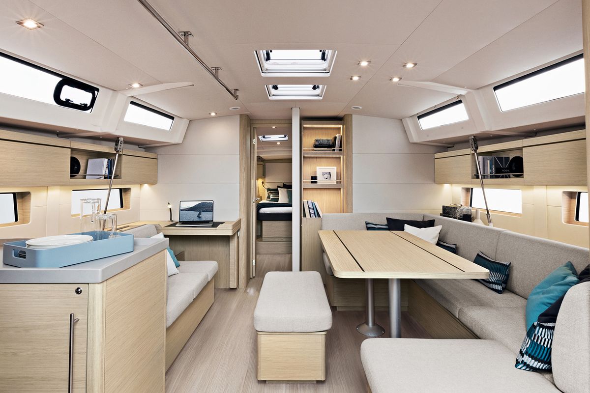 Salon of Larimar, a Beneteau Oceanis 46.1 sailboat at Municipal Unit of Lefkada, Greece
