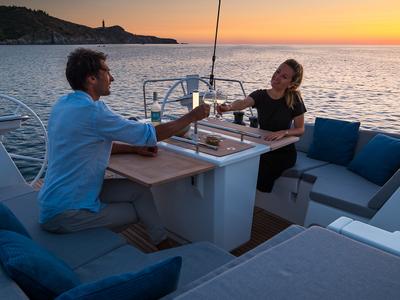 Deck of Larimar, a Beneteau Oceanis 46.1 sailboat at Municipal Unit of Lefkada, Greece