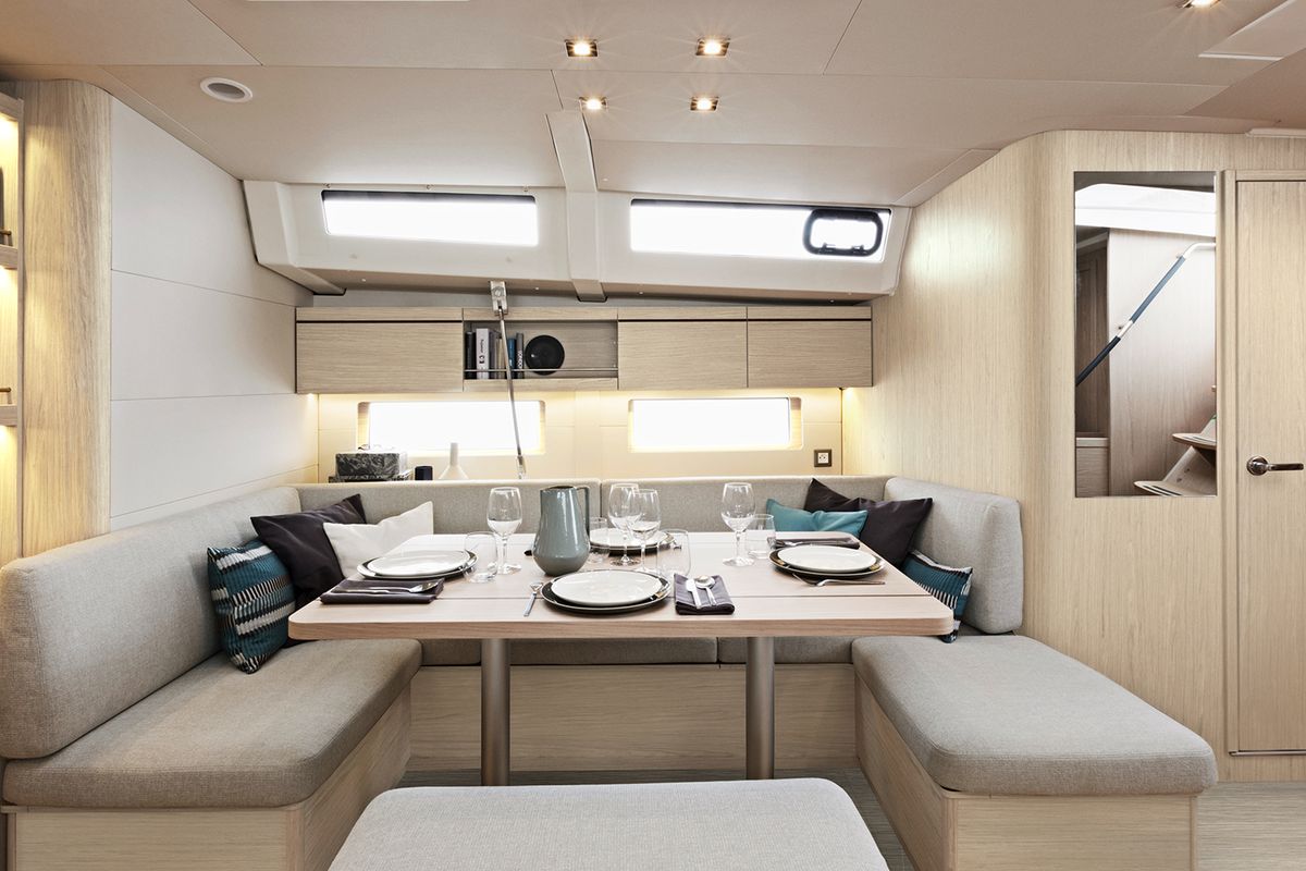 Salon of Larimar, a Beneteau Oceanis 46.1 sailboat at Municipal Unit of Lefkada, Greece