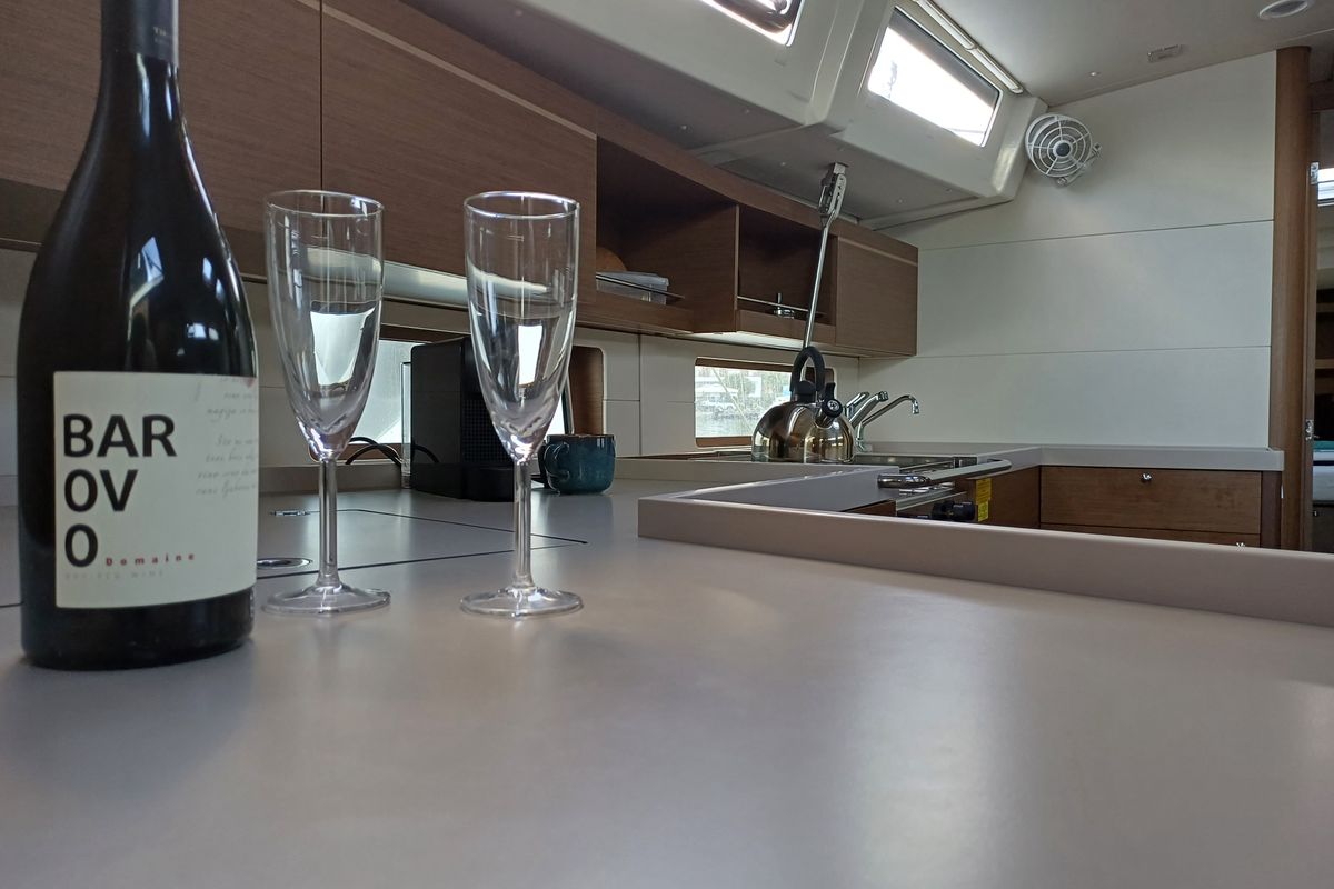 Galley of Larimar, a Beneteau Oceanis 46.1 sailboat at Municipal Unit of Lefkada, Greece