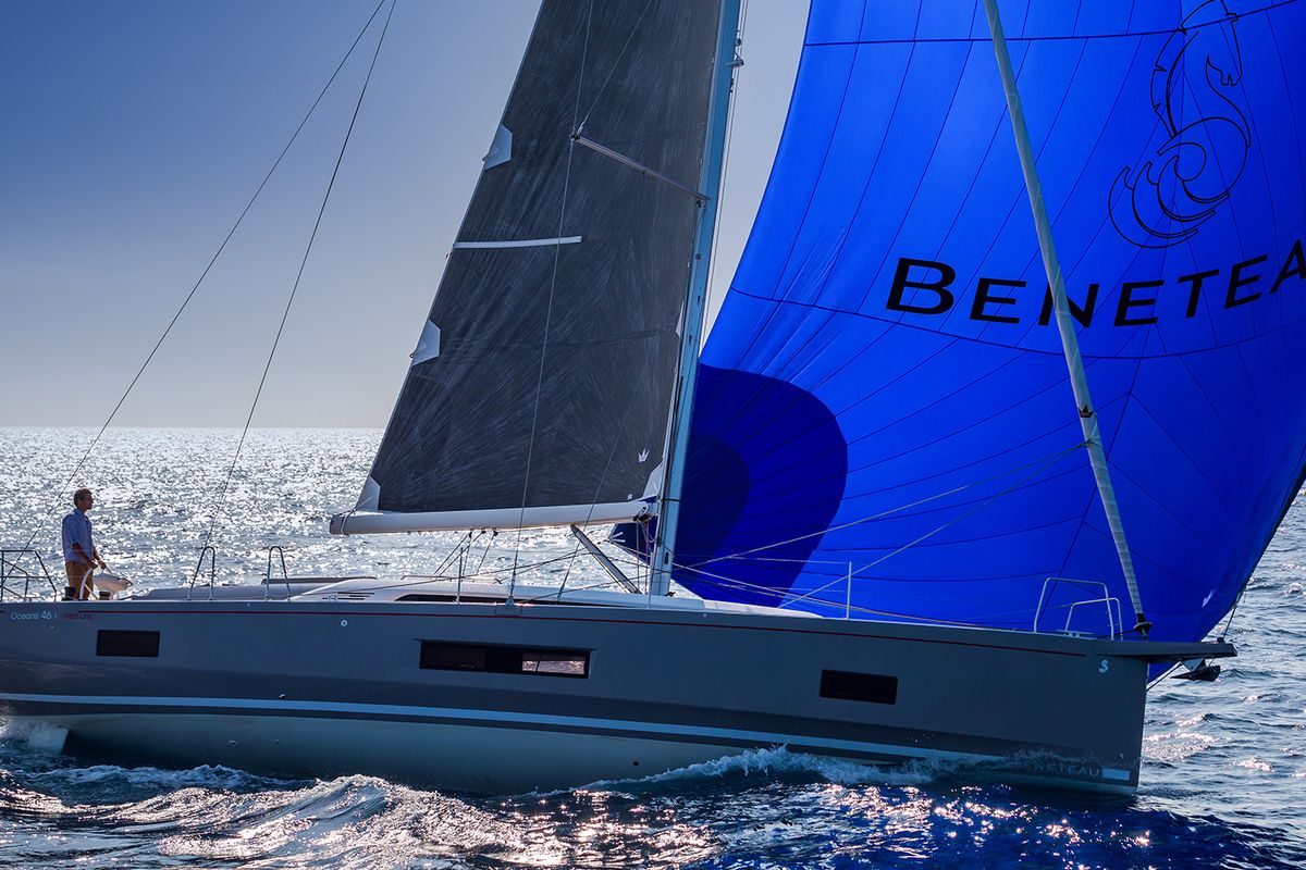 Exterior view of Larimar, a Beneteau Oceanis 46.1 sailboat at Municipal Unit of Lefkada, Greece