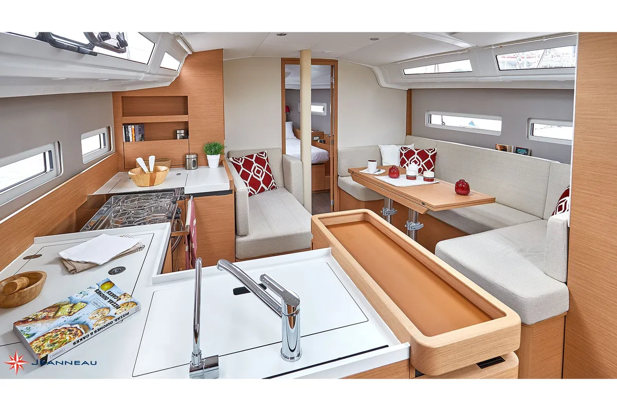 Galley of SAN GEORGE, a Jeanneau Sun Odyssey 410 sailboat at Municipal Unit of Nea Peramos, Greece