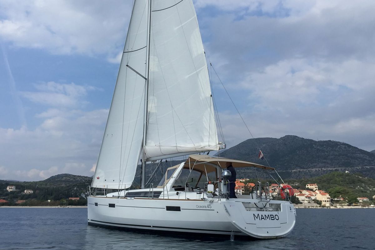 Exterior view of Mambo 1, a Beneteau Oceanis 45 sailboat at Tivat, Montenegro