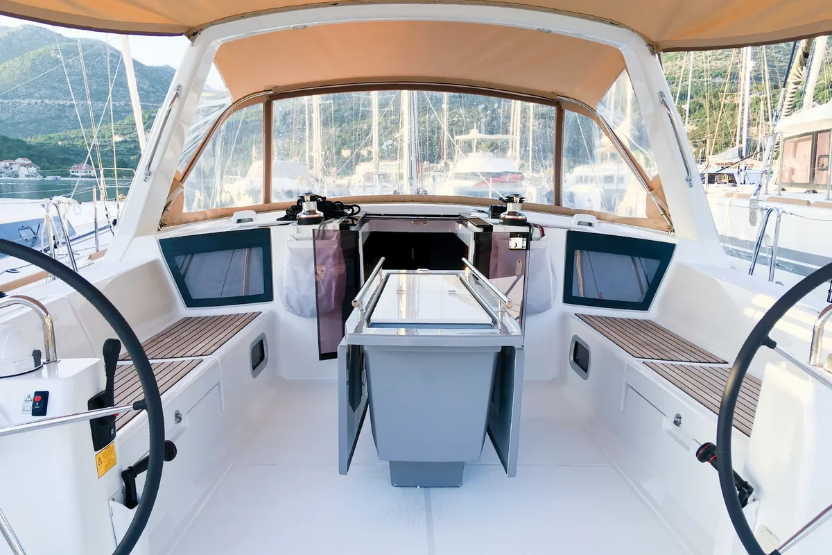 Cockpit of Mambo 1, a Beneteau Oceanis 45 sailboat at Tivat, Montenegro
