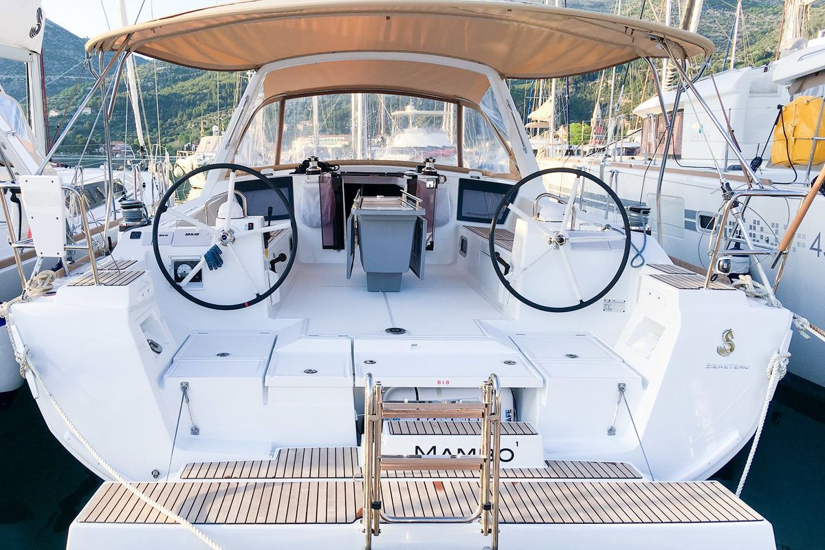 Cockpit of Mambo 1, a Beneteau Oceanis 45 sailboat at Tivat, Montenegro