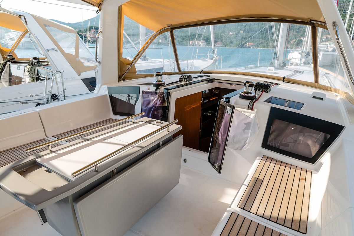 Cockpit of Mambo 1, a Beneteau Oceanis 45 sailboat at Tivat, Montenegro