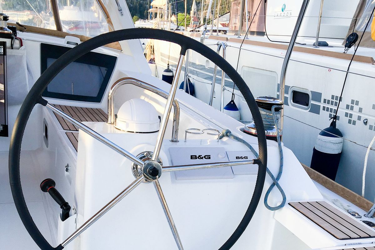 Cockpit of Mambo 1, a Beneteau Oceanis 45 sailboat at Tivat, Montenegro