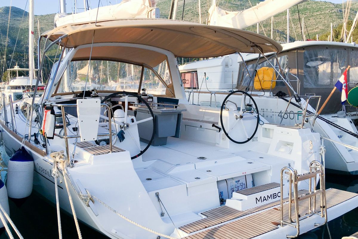 Cockpit of Mambo 1, a Beneteau Oceanis 45 sailboat at Tivat, Montenegro