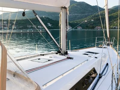 Deck of Mambo 1, a Beneteau Oceanis 45 sailboat at Tivat, Montenegro