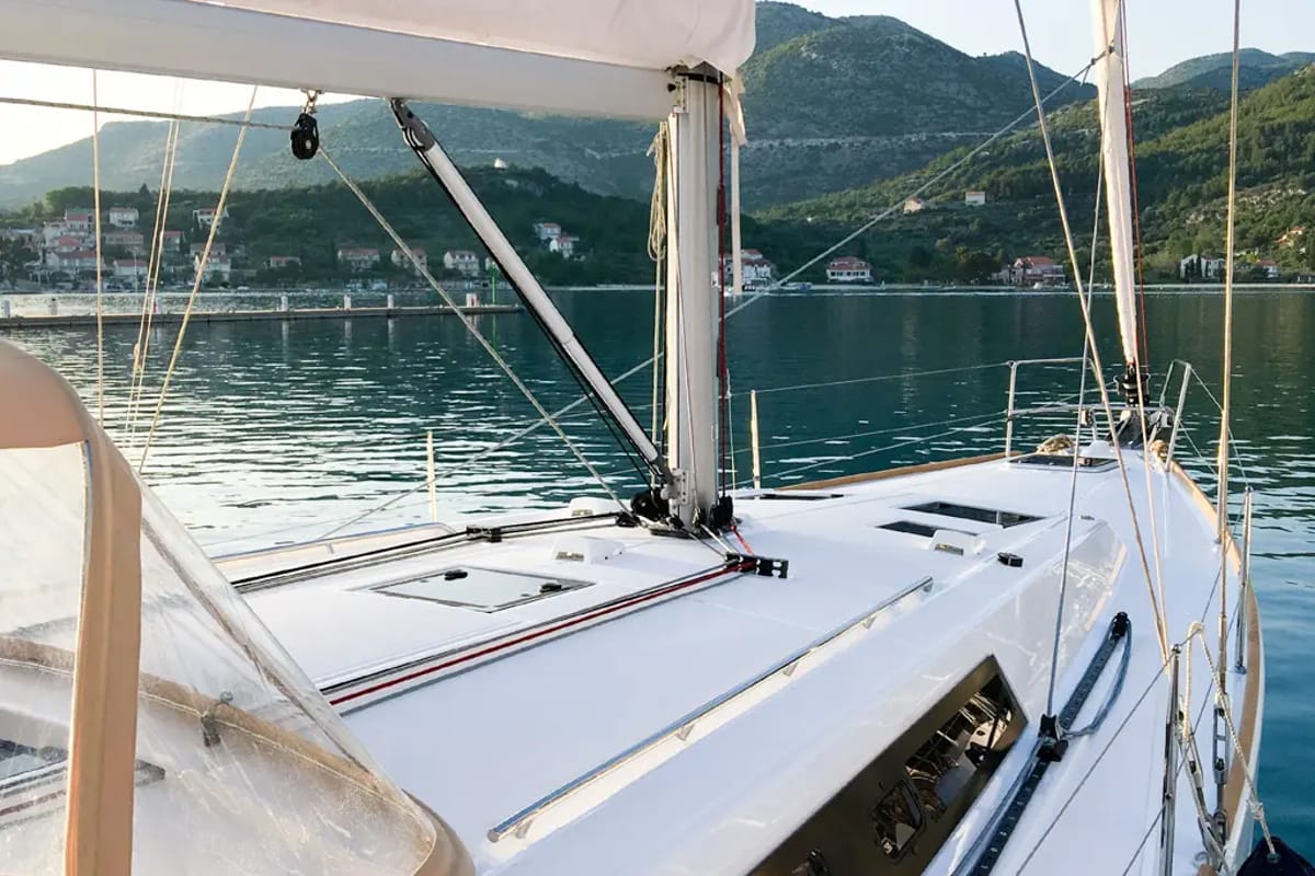 Deck of Mambo 1, a Beneteau Oceanis 45 sailboat at Tivat, Montenegro