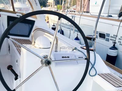 Cockpit of Mambo 1, a Beneteau Oceanis 45 sailboat at Tivat, Montenegro