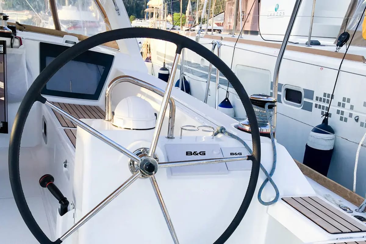 Cockpit of Mambo 1, a Beneteau Oceanis 45 sailboat at Tivat, Montenegro