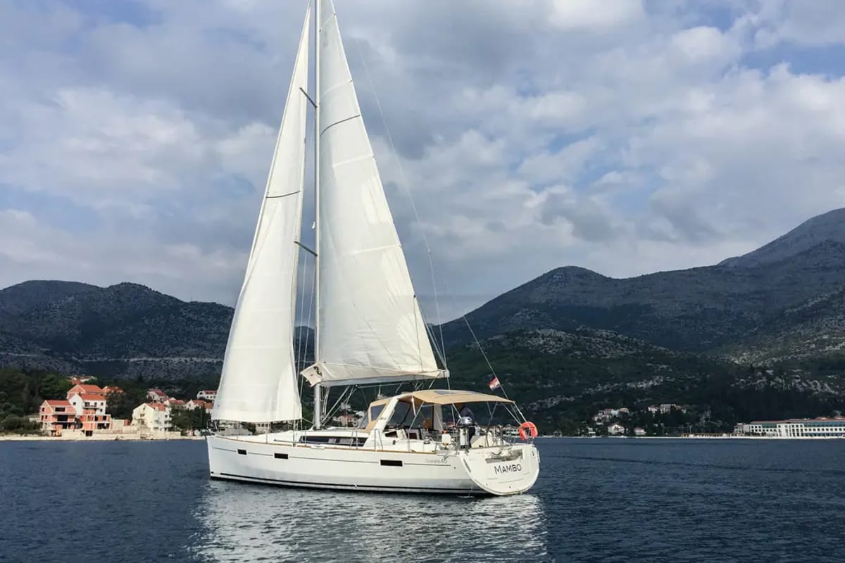 Exterior view of Mambo 1, a Beneteau Oceanis 45 sailboat at Tivat, Montenegro