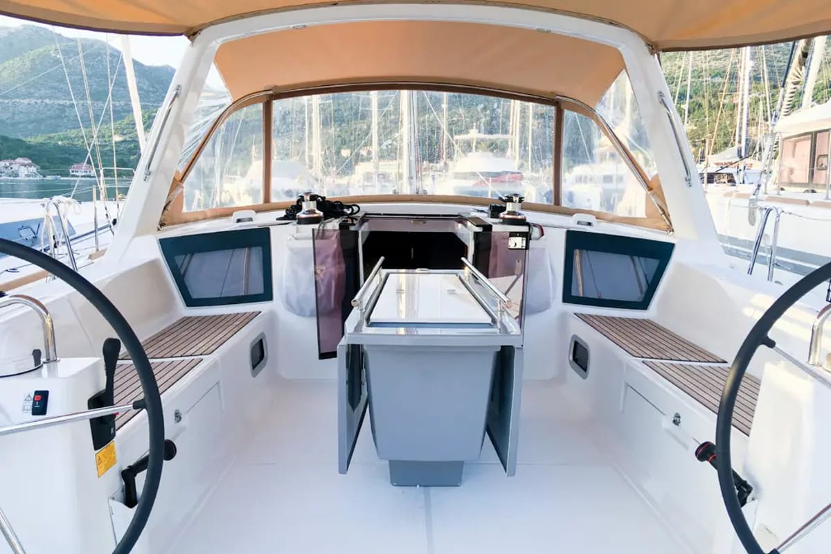 Cockpit of Mambo 1, a Beneteau Oceanis 45 sailboat at Tivat, Montenegro