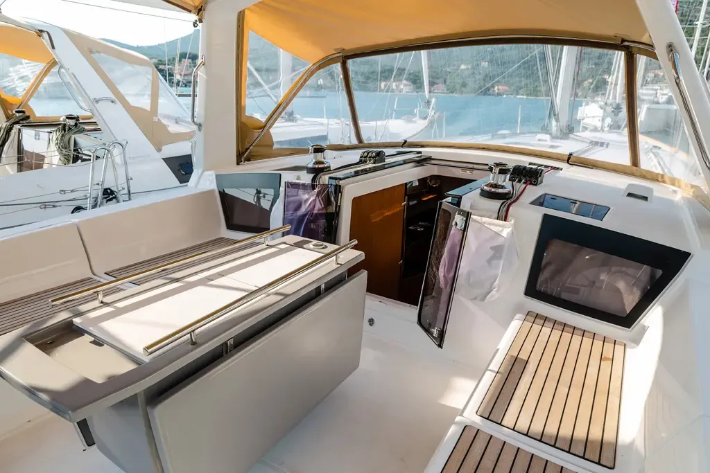 Deck of Mambo 1, a Beneteau Oceanis 45 sailboat at Tivat, Montenegro