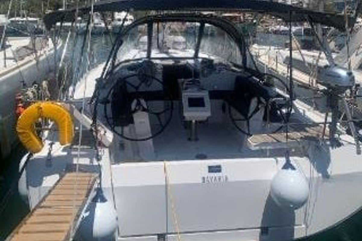 Exterior view of Maia, a Bavaria C42 sailboat at Athens, Greece
