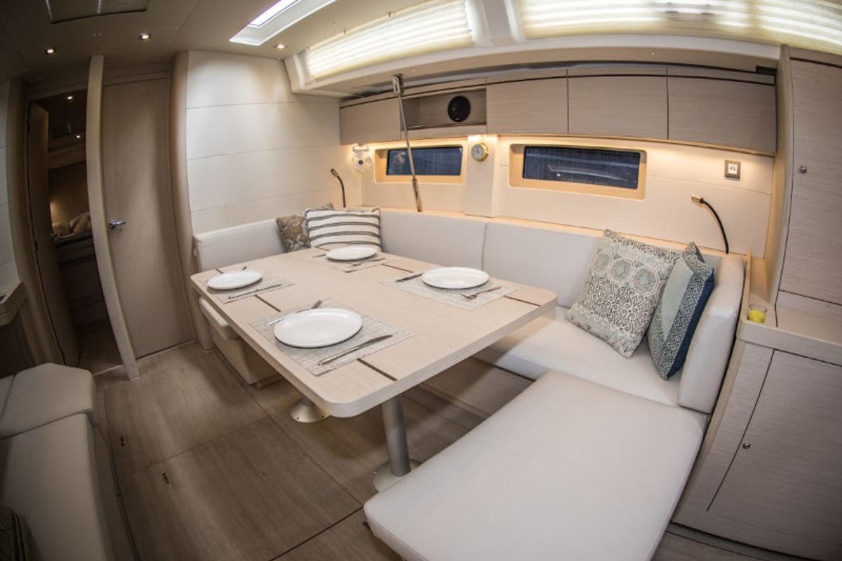 Salon of Nireas, a Beneteau Oceanis 51.1 sailboat at Athens, Greece