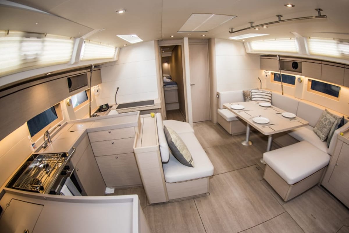 Salon of Nireas, a Beneteau Oceanis 51.1 sailboat at Athens, Greece