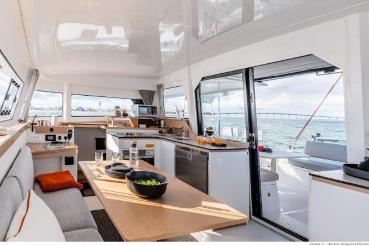 Salon of Insieme, a Excess 11 catamaran at Toulon, France