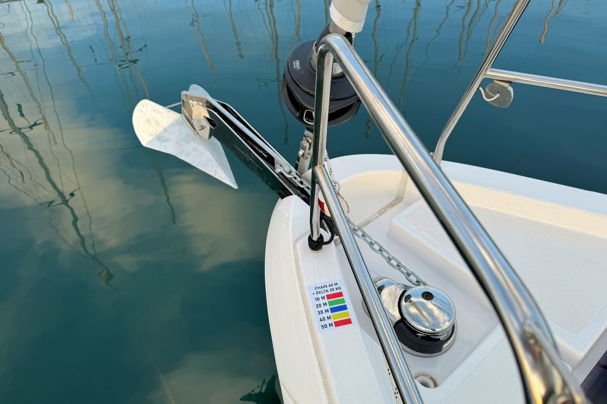 Deck of Freja, a Bavaria C46 sailboat at Grad Pula, Croatia
