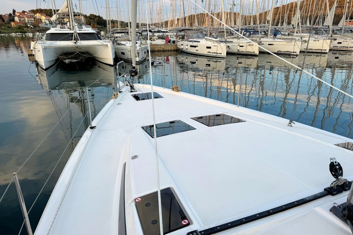 Deck of Freja, a Bavaria C46 sailboat at Grad Pula, Croatia