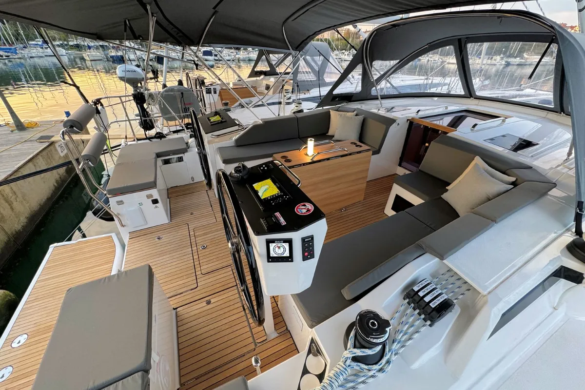 Deck of Freja, a Bavaria C46 sailboat at Grad Pula, Croatia