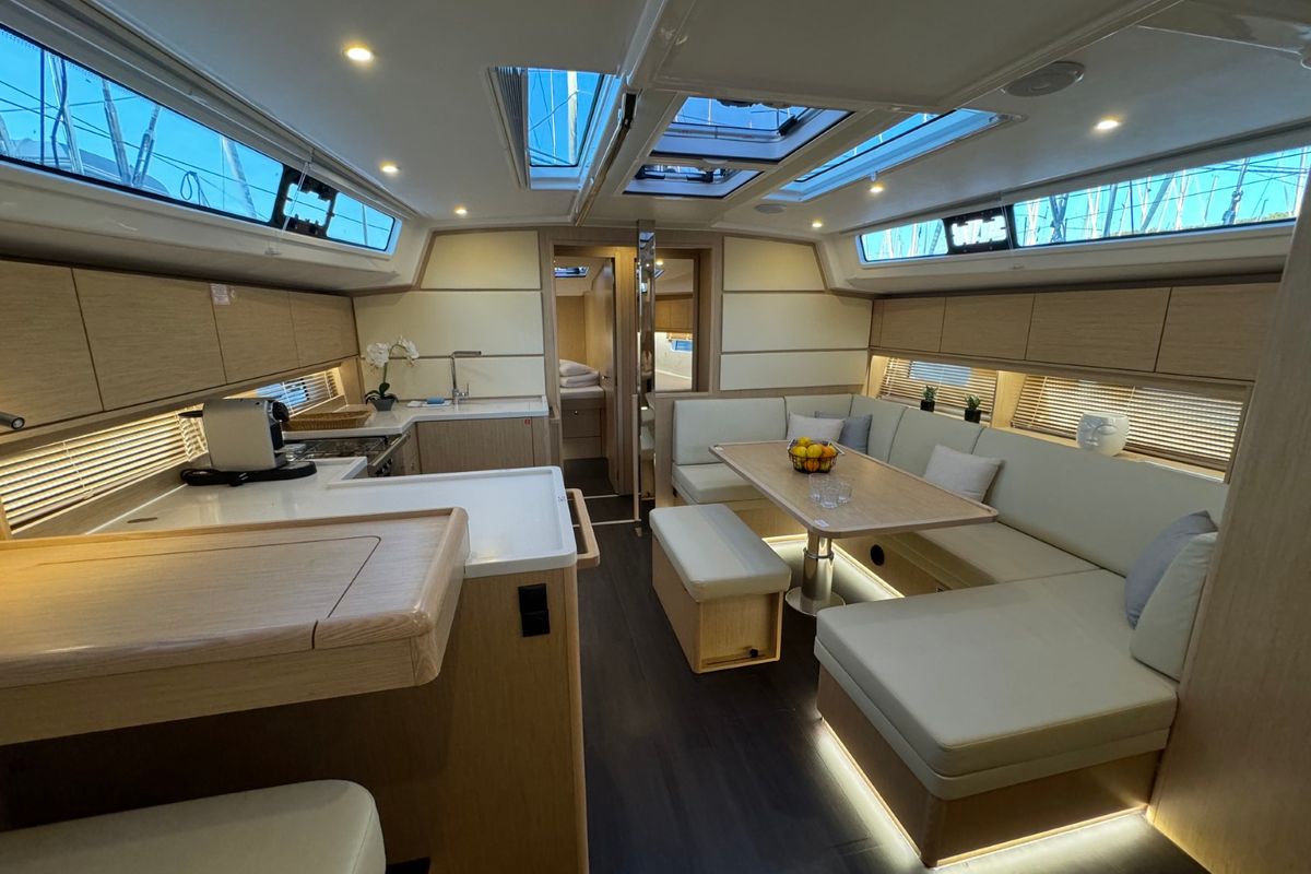 Salon of Freja, a Bavaria C46 sailboat at Grad Pula, Croatia