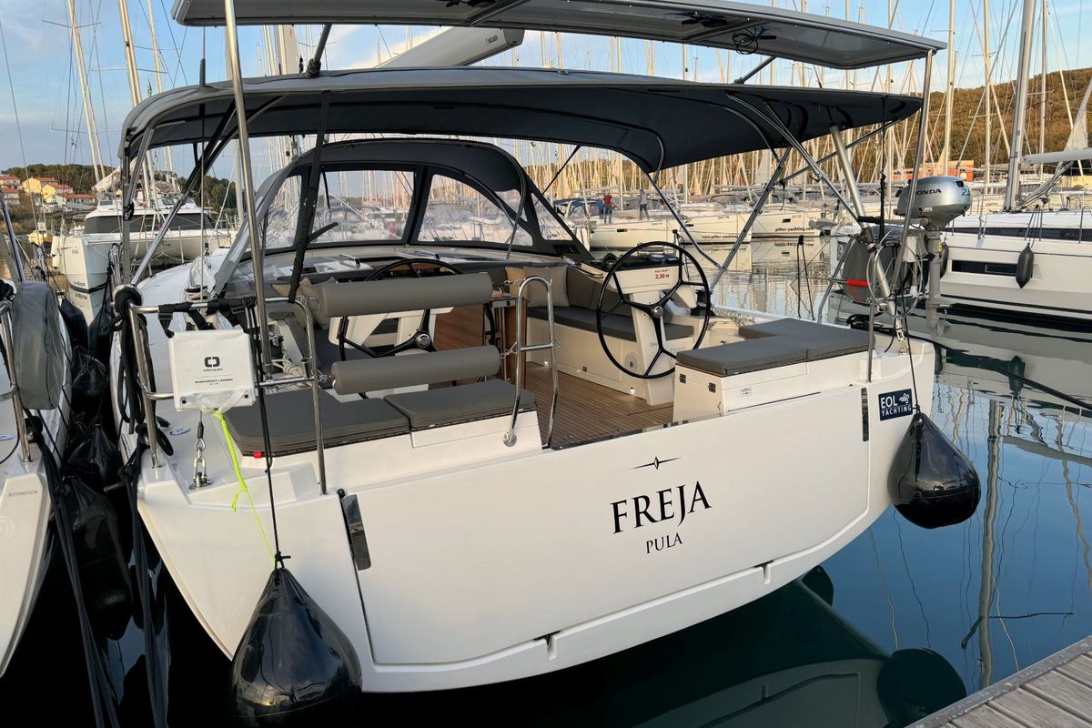 Exterior view of Freja, a Bavaria C46 sailboat at Grad Pula, Croatia