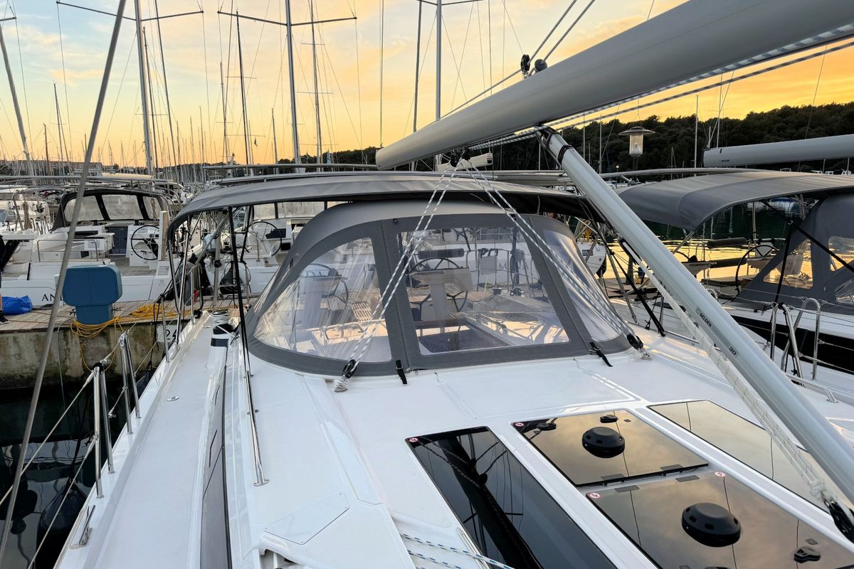 Exterior view of Freja, a Bavaria C46 sailboat at Grad Pula, Croatia