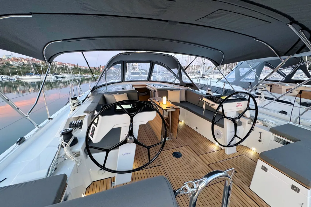Cockpit of Freja, a Bavaria C46 sailboat at Grad Pula, Croatia