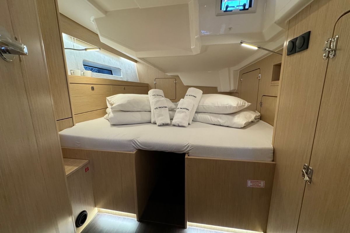 Cabin on Freja, a Bavaria C46 sailboat at Grad Pula, Croatia