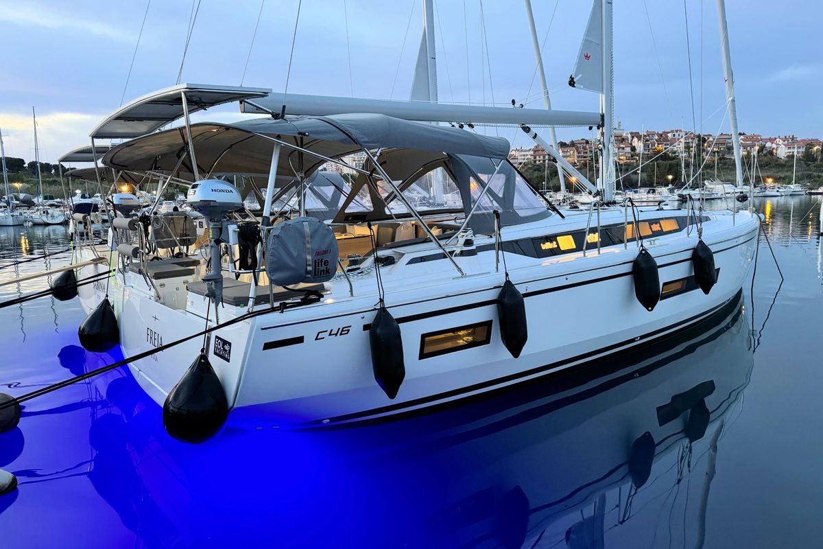 Exterior view of Freja, a Bavaria C46 sailboat at Grad Pula, Croatia
