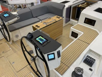 Cockpit of Freja, a Bavaria C46 sailboat at Grad Pula, Croatia