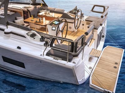 Deck of Freja, a Bavaria C46 sailboat at Grad Pula, Croatia
