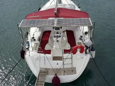 Deck of Crete, a Beneteau Oceanis Clipper 393 sailboat at Athens, Marina Delta Kallithea, Greece