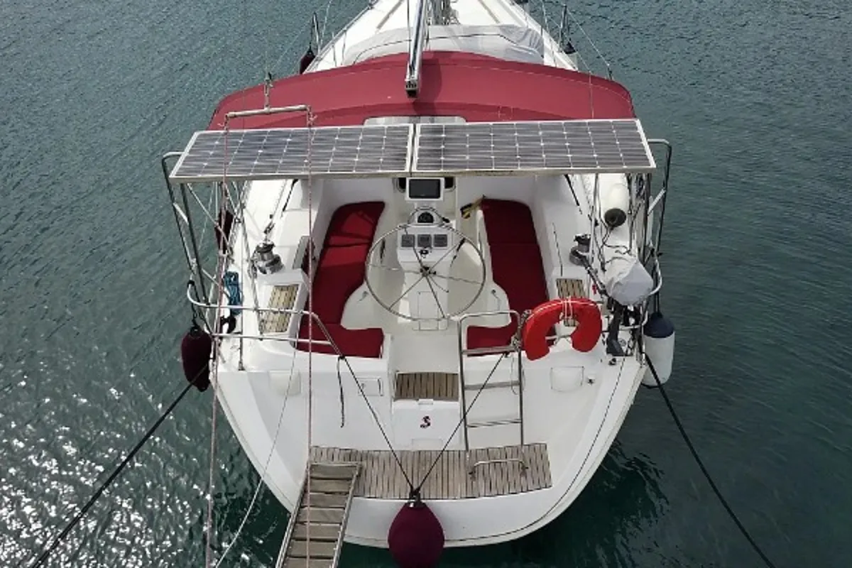 Deck of Crete, a Beneteau Oceanis Clipper 393 sailboat at Athens, Marina Delta Kallithea, Greece